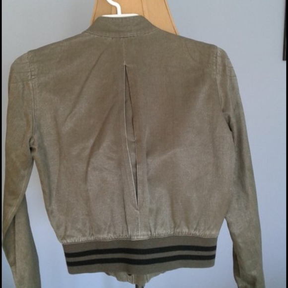 Olive Bomber Jacket with rib waist. Replace your blazer with this cute bomber - Picture 2 of 8